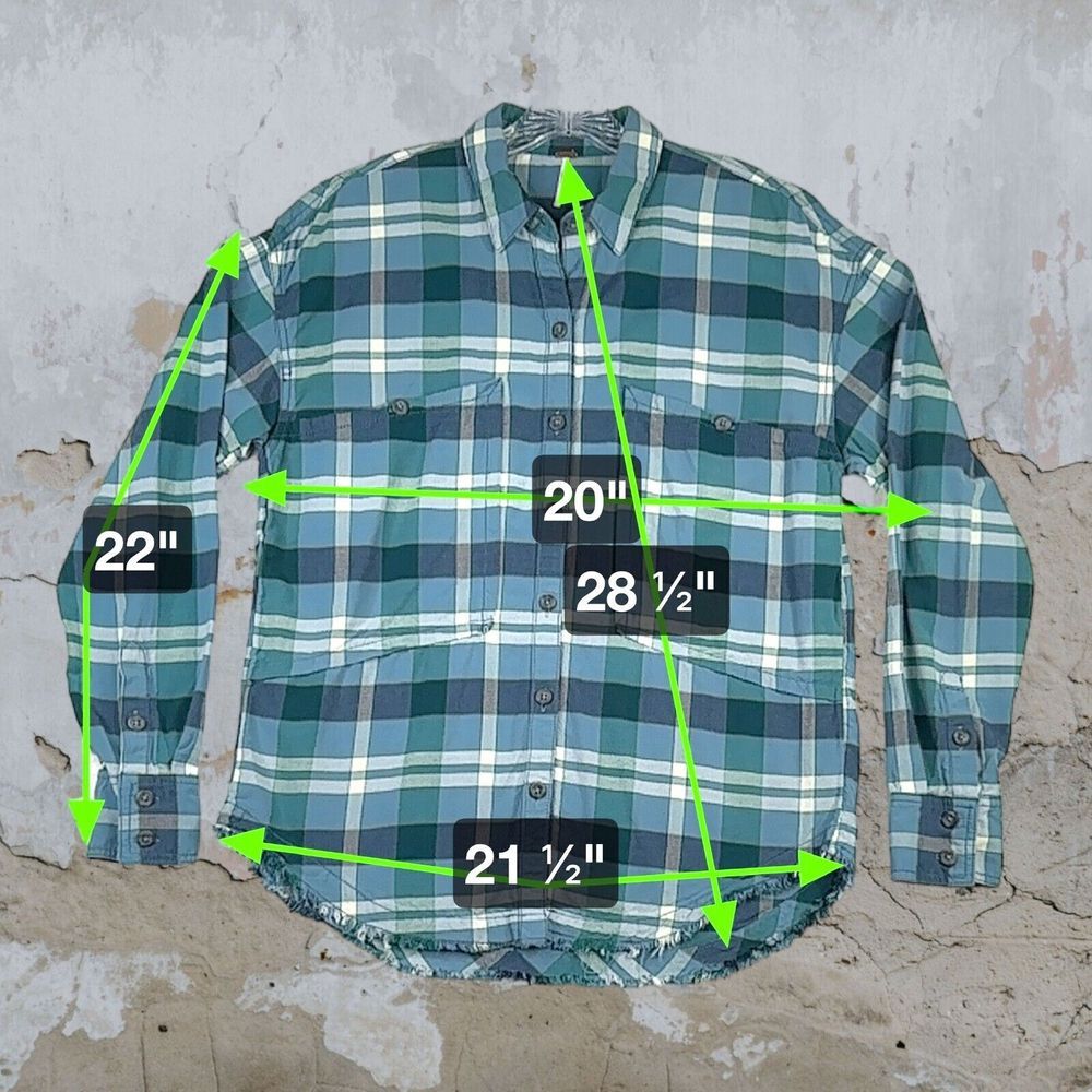 FREE PEOPLE Small Loveland Plaid Button Down Shirt Winter Sea Oversized Fray Hem - Picture 14 of 14